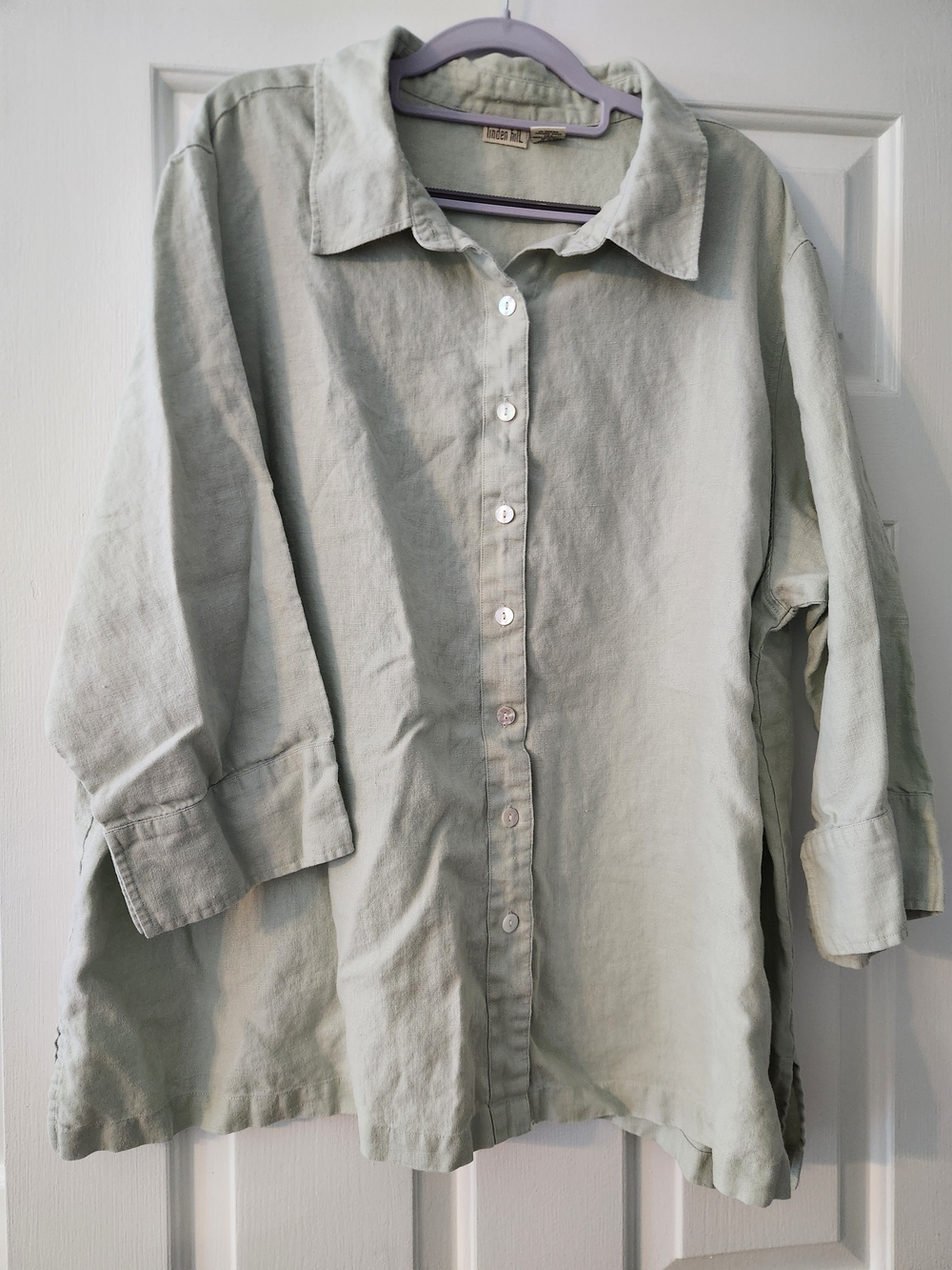 Linden Hill Women's 100% Linen Button Up Shirt Tunic 3/4 Sleeve Sage, 2X